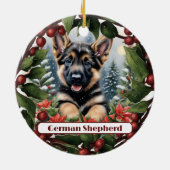 Duitse herder Joy: Gepersonaliseerd Kerstmis Keramisch Ornament (Achterkant)
