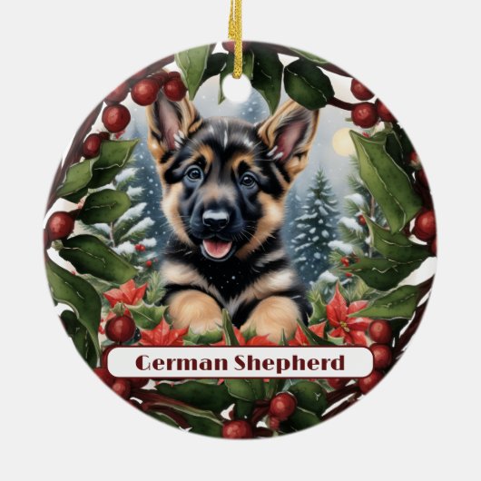 Duitse herder Joy: Gepersonaliseerd Kerstmis Keramisch Ornament (Achterkant)