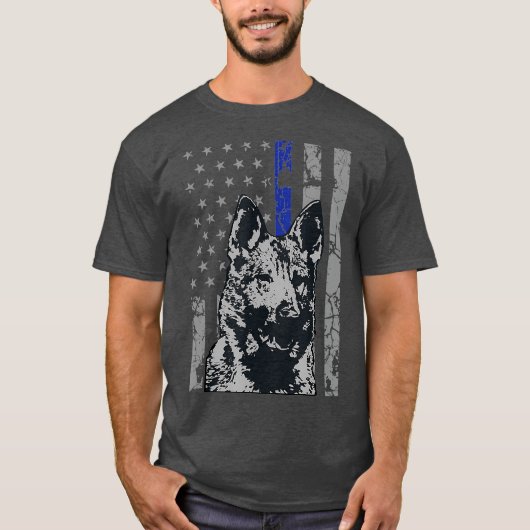 Duitse herder K9 dunne blauwe lijn politiehond T-shirt (Voorkant)