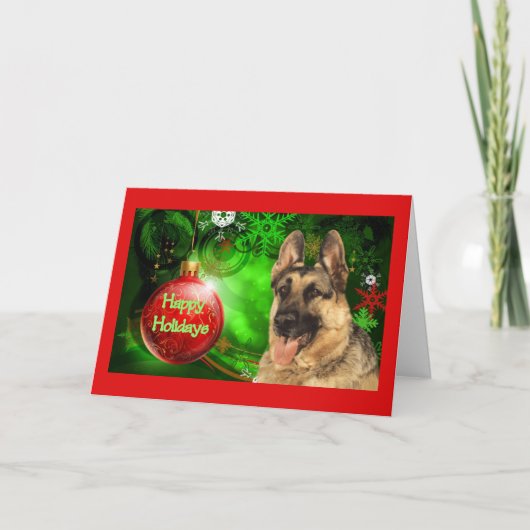 Duitse Herder Kerst Kaart Red Ball Green (Voorkant)