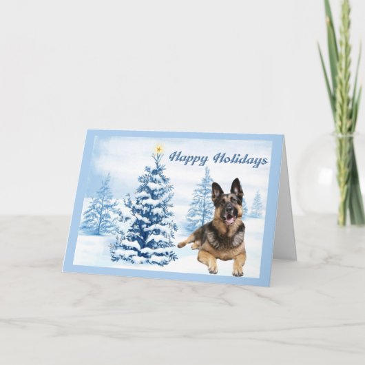 Duitse Herder Kerstboom Blauwe Kaart (Voorkant)