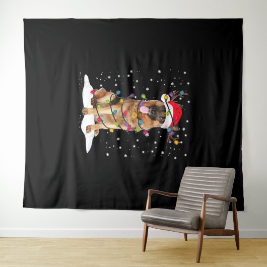 Duitse herder kerstboom licht pyjama hond wandkleed (In Situ (horizontaal))