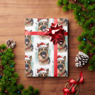 Duitse Herder Kerstborstel schilderen kunstwerk Cadeaupapier