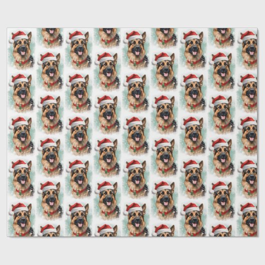 Duitse Herder Kerstborstel schilderen kunstwerk Cadeaupapier (Vlak)