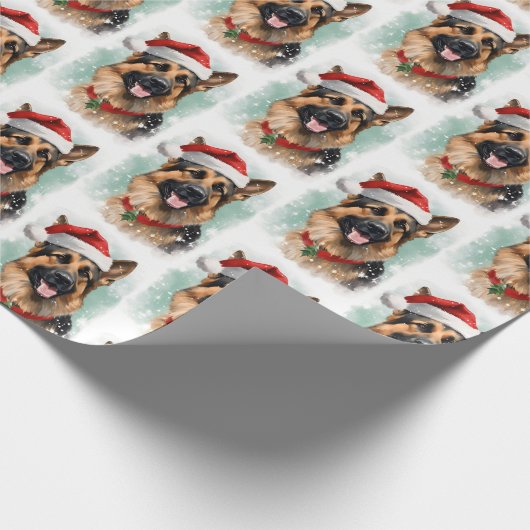 Duitse Herder Kerstborstel schilderen kunstwerk Cadeaupapier (Hoek)