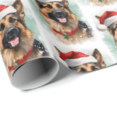 Duitse Herder Kerstborstel schilderen kunstwerk Cadeaupapier (Rol Hoek)