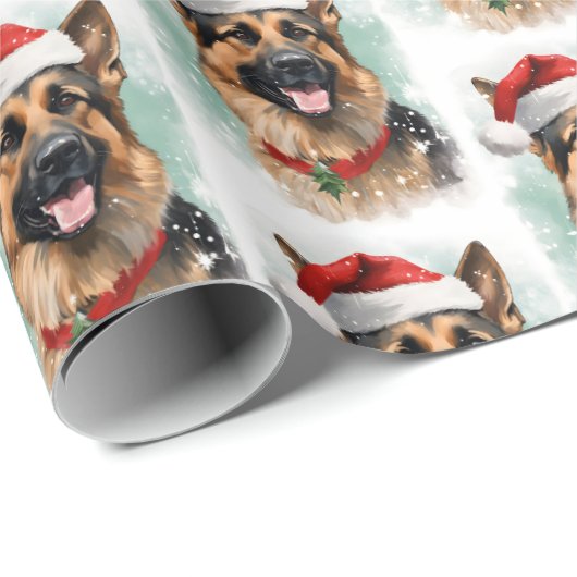 Duitse Herder Kerstborstel schilderen kunstwerk Cadeaupapier (Rol Hoek)