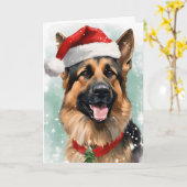 Duitse Herder Kerstborstel schilderen kunstwerk Kaart (Gele Bloem)