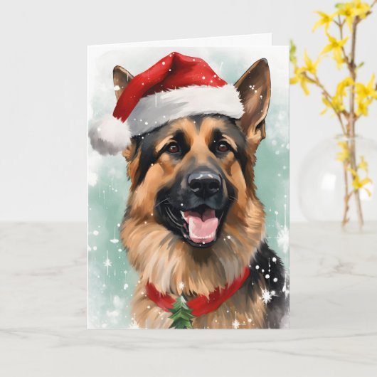 Duitse Herder Kerstborstel schilderen kunstwerk Kaart (Gele Bloem)