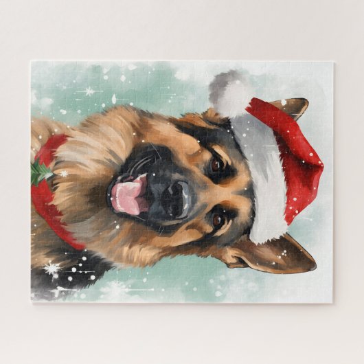 Duitse Herder Kerstborstel schilderen kunstwerk Legpuzzel (Horizontaal)