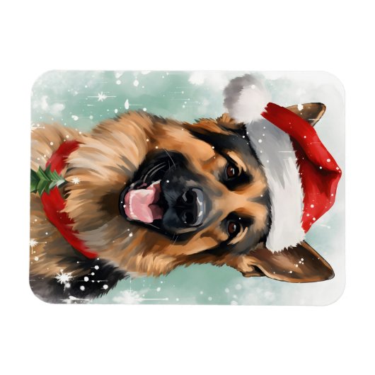 Duitse Herder Kerstborstel schilderen kunstwerk Magneet (Horizontaal)