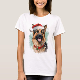 Duitse Herder Kerstborstel schilderen kunstwerk T-shirt