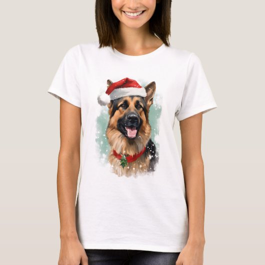 Duitse Herder Kerstborstel schilderen kunstwerk T-shirt (Voorkant)