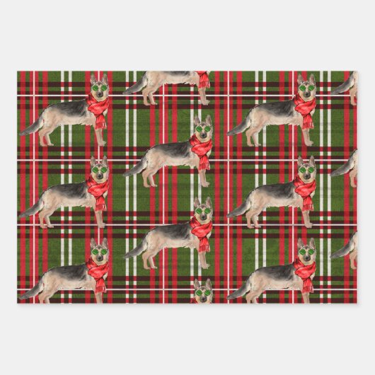 Duitse Herder Kersthond en Plaid Inpakpapier Vel (Voorkant 3)