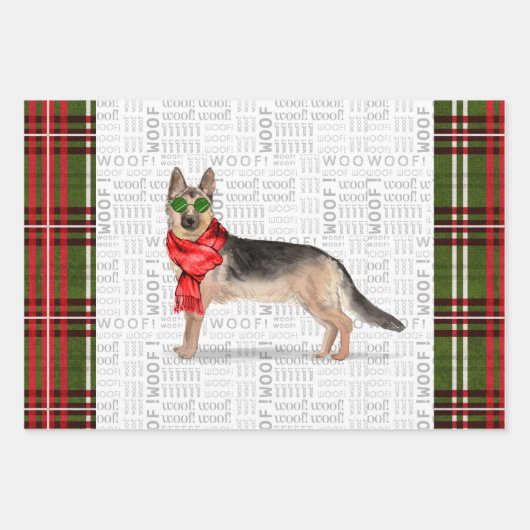 Duitse Herder Kersthond en Plaid Inpakpapier Vel (Voorkant)