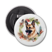 Duitse Herder Kerstkrans Feestelijke Pup Button Flesopener (Voorkant)