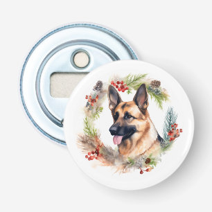 Duitse Herder Kerstkrans Feestelijke Pup Button Flesopener