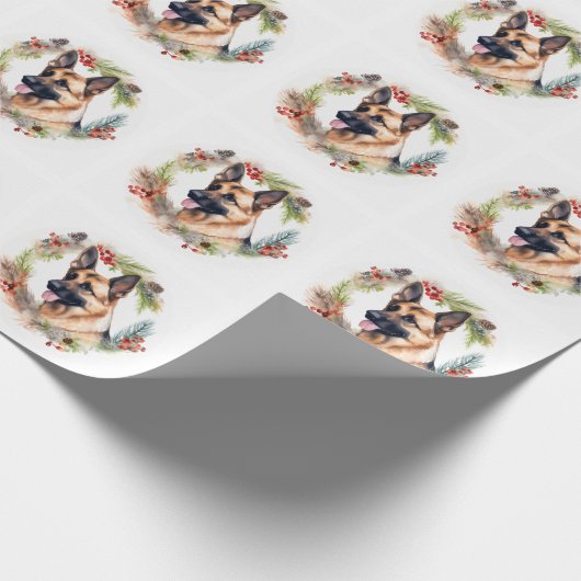 Duitse Herder Kerstkrans Feestelijke Pup Cadeaupapier (Hoek)