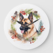 Duitse Herder Kerstkrans Feestelijke Pup Grote Klok (Voorkant)