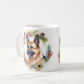 Duitse Herder Kerstkrans Feestelijke Pup Koffiemok (Voorkant links)