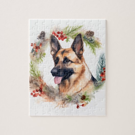 Duitse Herder Kerstkrans Feestelijke Pup Legpuzzel (Verticaal)