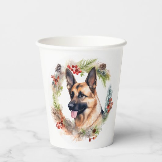 Duitse Herder Kerstkrans Feestelijke Pup Papieren Bekers (Achterkant)
