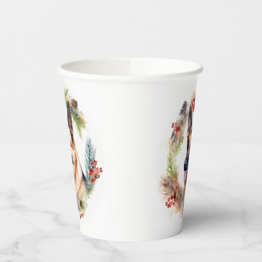 Duitse Herder Kerstkrans Feestelijke Pup Papieren Bekers (Links)