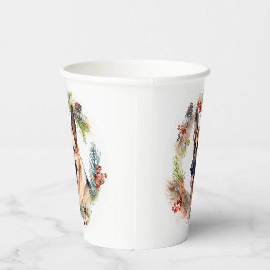 Duitse Herder Kerstkrans Feestelijke Pup Papieren Bekers (Rechts)