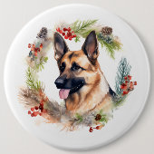 Duitse Herder Kerstkrans Feestelijke Pup Ronde Button 6,0 Cm (Voorkant)