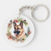 Duitse Herder Kerstkrans Feestelijke Pup Sleutelhanger (Achterkant)
