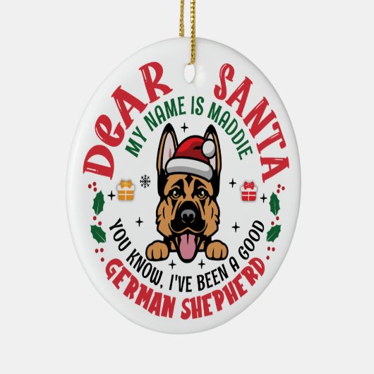 Duitse Herder Kerstman Aangepaste Naam Keramisch Ornament (Rechts)