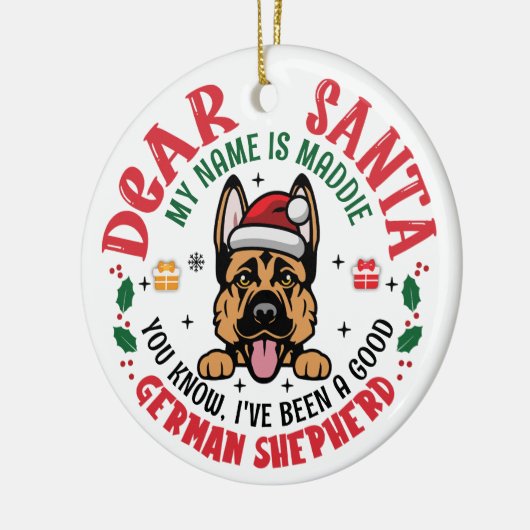 Duitse Herder Kerstman Aangepaste Naam Keramisch Ornament (Links)