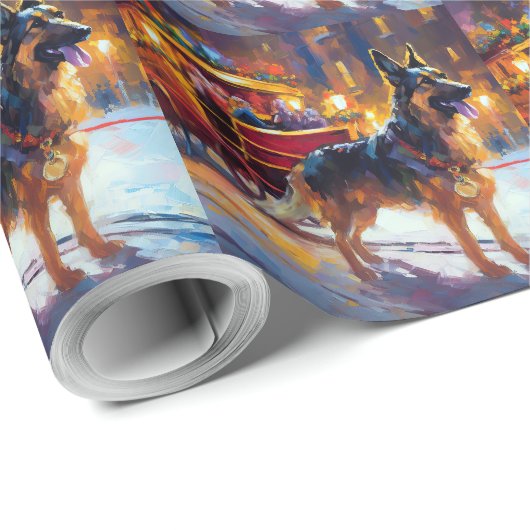 Duitse herder Kerstmis Feestelijk Seizoen Cadeaupapier (Rol Hoek)
