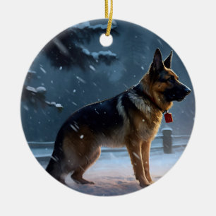 Duitse herder Kerstmis Feestelijk Seizoen Keramisch Ornament