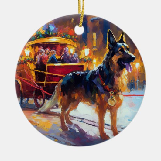 Duitse herder Kerstmis Feestelijk Seizoen Keramisch Ornament (Voorkant)