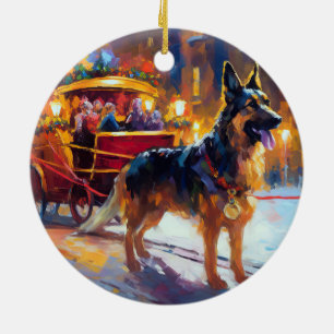 Duitse herder Kerstmis Feestelijk Seizoen Keramisch Ornament