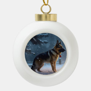 Duitse herder Kerstmis Feestelijk Seizoen Keramische Bal Ornament