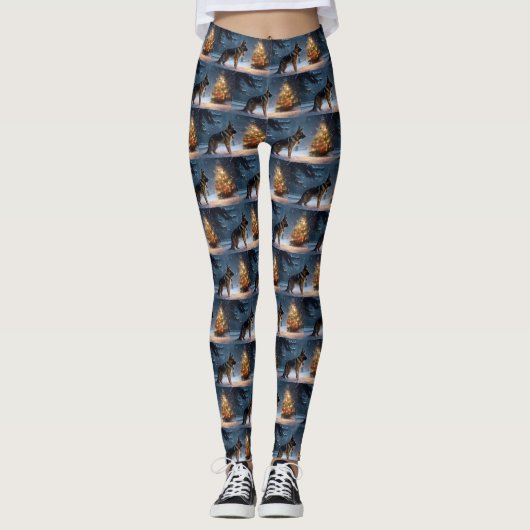 Duitse herder Kerstmis Feestelijk Seizoen Leggings (Voorkant)