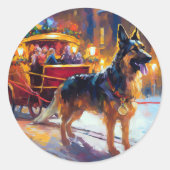 Duitse herder Kerstmis Feestelijk Seizoen Ronde Sticker (Voorkant)