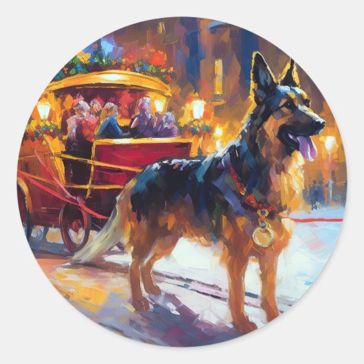 Duitse herder Kerstmis Feestelijk Seizoen Ronde Sticker (Voorkant)