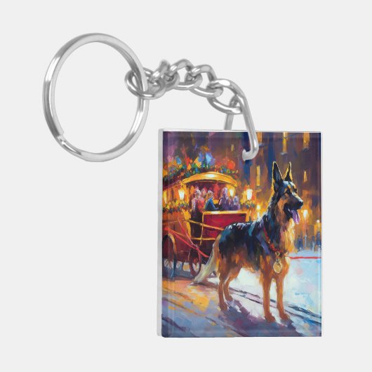 Duitse herder Kerstmis Feestelijk Seizoen Sleutelhanger (Voorkant Links)