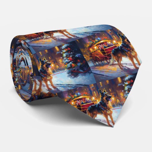 Duitse herder Kerstmis Feestelijk Seizoen Stropdas (Opgerold)