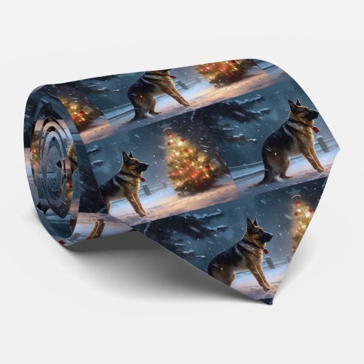 Duitse herder Kerstmis Feestelijk Seizoen Stropdas (Opgerold)