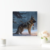 Duitse herder Kerstmis Feestelijk Seizoen Vierkante Klok (Huis)