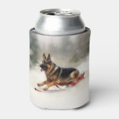 Duitse herder Kerstmis sneeuw winter Blikjeskoeler (Blikje Voorkant)