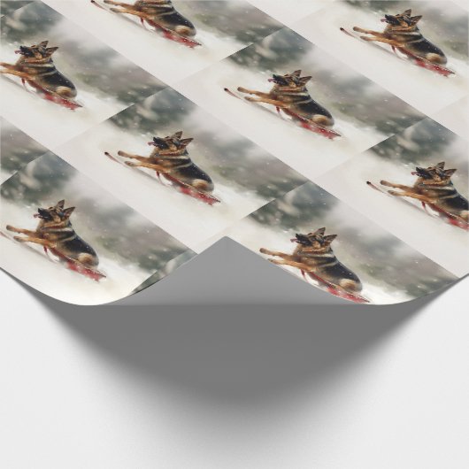 Duitse herder Kerstmis sneeuw winter Cadeaupapier (Hoek)