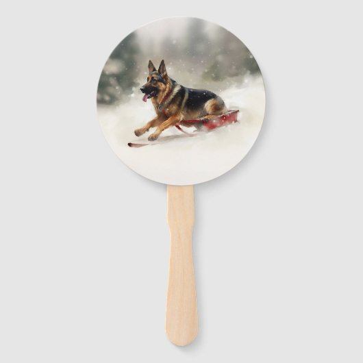 Duitse herder Kerstmis sneeuw winter Handwaaier (Achterkant)