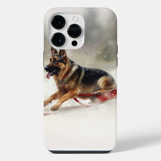 Duitse herder Kerstmis sneeuw winter iPhone Hoesje (Achterkant)