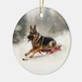 Duitse herder Kerstmis sneeuw winter Keramisch Ornament (Links)