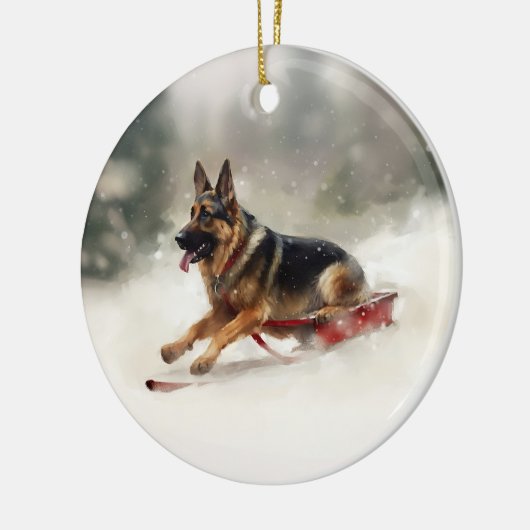 Duitse herder Kerstmis sneeuw winter Keramisch Ornament (Links)